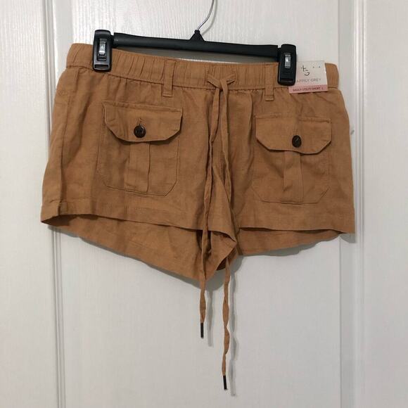 Happily Grey Women's Baggy Utility Pull On Shorts Linen Pockets Drawstring Large - Picture 2 of 7